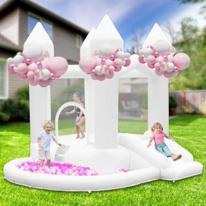 Château Gonflable avec Soufflerie, Chateau Gonflable Enfants avec Toboggan, Grande Piscine à Balles pour Mariage Fête Jardin Anniversaire, pour 3-10 Ans, Jusqu'à 140KG (LK-KUDAMZ, neuf)