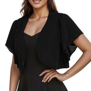 Gilet Mariage Femme Mariage Bolero Veste Courte Chic Mousseline de Soie Gilet à Manches Évasées 3/4 Boléro Cardigan Boléro Court Léger Élégant Courte Mousseline de Soie Veste (hoarse-NU, neuf)
