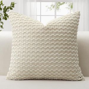 JOTOM Housse de coussin en velours c&ocirc;tel&eacute; doux, 45 x 45 cm, d&eacute;corative, avec texture bulle 3D, pour canap&eacute;, chambre &agrave; coucher, douce, pour d&eacute;coration de la maison (beige) (Jotom Europe, neuf)