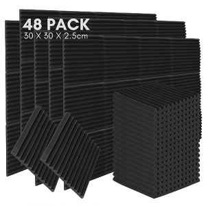 Ansobea Lot de 48 Panneaux de Mousse Acoustique,Auto-Adhésif Mousse Acoustique,haute densité Panneau Acoustiques, Mousse Anti-bruit pour la Décoration Mur/Porte/Plafond, 30 * 30 * 2,5 cm (Big Bird GmbH, neuf)