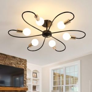Lumiup Lustre Plafonnier Industriel, 6 Lumières Suspension Luminaire en Fer, Plafonnier Vintage E27, Lustre Salon Noir, Lampe de Plafond pour Chambre, Cuisine, Café, 82 * 15CM (Sans Ampoules) (0dhahi2zcb, neuf)