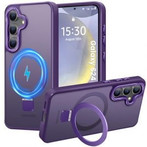 HuwaiH Coque pour Samsung Galaxy S24, Magnétique Robuste Anneau de Support Invisible, Protection Militaire, étui Antichoc pour Samsung S24(Violet foncé) (Zhimingeu, neuf)