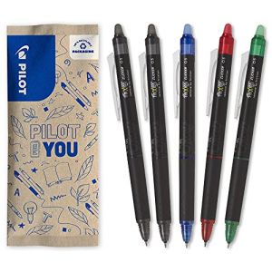 PILOT - Lot de 5 FriXion Point Clicker 0,5 - Stylo rétractable à encre thermosensible effaçable - 2 Noirs, Bleu, Rouge, Vert - Stylo rechargeable - Pointe fine (EIC/RICOH, neuf)