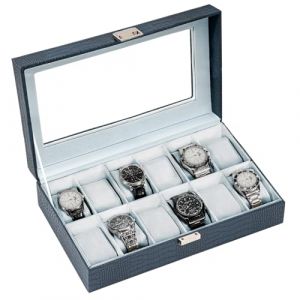 ProCase Boite &agrave; Montre Antichoc, Coffret Montre Homme avec 12 Emplacements Coussins Montre, Rangement Montre avec Couvercle en Verre, pour Passionn&eacute; d&rsquo;Horlogerie -Bleu (ChangBo Store, neuf)