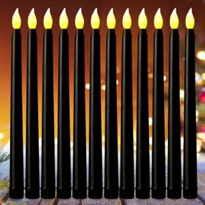 Bougies B&acirc;ton LED 12 Pi&egrave;ces,Chandelle LED, Bougies LEDs Noir Sans Flamme,Flamme Vacillante Bougie &Eacute;lectrique,Bougie &agrave; Piles,Chandelier LEDs Bougi Chandelier (TRUST AND BU, neuf)