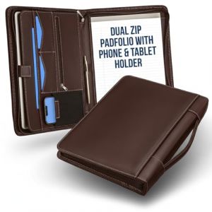 STYLIO A4 porte-documents couleur noyer &agrave; fermeture &eacute;clair avec poign&eacute;e de transport | Organiseur pour documents, iPad, tablette, carnet | Classeur professionnel en cuir pour hommes et femmes (Blitze Commerce, neuf)
