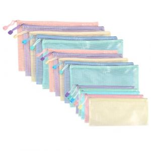 Pochette plastique A4 A5 A6 zipp&eacute;e &ndash; Lot de 15 pochettes zipp&eacute;es &eacute;tanches en 5 couleurs &ndash; Pochette plastique transparente et flexible pour &eacute;cole, bureau, voyage (yujupiterKlub, neuf)