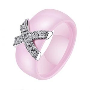 HIJONES &Eacute;l&eacute;gant Cristal C&eacute;ramique Bague D&ocirc;me pour Femme Filles en Acier Inoxydable avec Zircone Cubique Alliance Anneaux de Mariage Rose Taille 60 (HIJONESeurope, neuf)