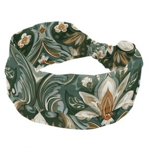 Bandeau large antid&eacute;rapant pour femme, motif ethnique r&eacute;tro iris, vert sauge, bandeau &eacute;lastique pour cheveux, bandeau de sueur, yoga, bandeau nou&eacute; pour fille et femme (Galens, neuf)