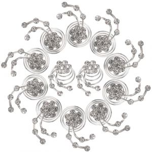 SEWACC Lot de 12 &Eacute;pingles &agrave; Cheveux Spirale Argent&eacute;es en Alliage Strass Accessoires pour Cheveux de Mariage et F&ecirc;te Ornements Capillaires pour Femmes &Eacute;l&eacute;gants (Quick Research Sha, neuf)