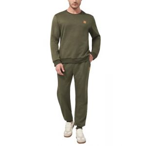 KUYIGO Ensemble de surv&ecirc;tement 2 pi&egrave;ces pour homme - Sweat en coton respirant - Pantalon de jogging avec cordon de serrage - Gym - Course &agrave; pied - Tenue d'entra&icirc;nement vert militaire, XL (KUYIGO FR, neuf)