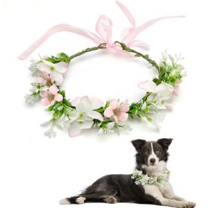 UOCAI Couronne de Fleurs Coiffure, Noeud Papillon pour Chiens Mariage Couronne de Fleurs Coiffure Fleurs, Serre-t&ecirc;te Fleurs pour Coiffure Mariage, Chien Mariage, Accessoires Photo (Rose) (dixunting, neuf)