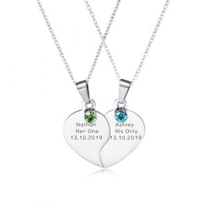 OTXIXTO Collier Personnalisé Cœur pour Hommes Femmes Puzzle Cœur Collier Assorti pour Couples Acier Inoxydable Gravure Nom/Date Ensemble Collier Pendentif Coeur avec Pierre de Naissance - C2 (OTXIXTO, neuf)