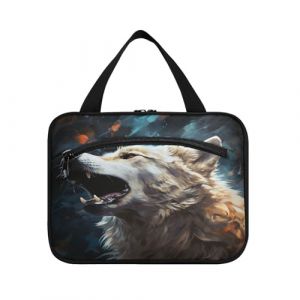 Linnyio Cool Loup Hurlant Trousse de Toilette de Voyage Suspendue Maquillage,Grande Capacité Pliable Rangement Sacs de Lavage pour Femmes Filles (Linnyio, neuf)