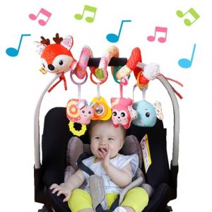 Kulveanju Jouet Poussette Bebe 6 Mois, Spirale d'activité Bébé d'éveil avec Musique, Jouet Siege Auto Bebe, Peluche Jouet Cadeaux pour Naissance Garçons et Filles 3 9 12 Mois, Le Cerf (Kulveanju, neuf)