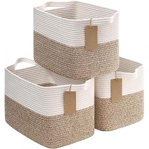 TIMEYARD Lot de 3 paniers de rangement pour enfants - En coton - Pour étagère, salle de bain, salon, chambre d'enfant, salle de bain - 34 x 28 x 24 cm - Marron (TIMEYARD, neuf)