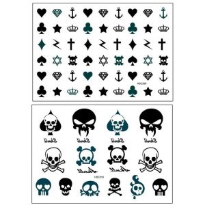 HSC295 310 Lot de 2 feuilles de tatouage temporaire croix flash tête de mort tatouage crâne tatouage (Beyond Perfection, neuf)