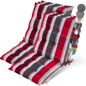 Beautissu 6X Premium Coussin Chaise Jardin Dossier Bas 100x50 cm Sun-NL – 8 cm Épaisseur Tissu Robuste Antidérapant & Résistance aux UV – Coussin Fauteuil avec Sangles Fixation Rouge Anthracite Rayé (Brandvin, neuf)