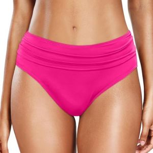 Bas Maillot De Bain Taille Haute pour Femme Élégant Bikini Taille Haute Ruched Bikini Slips Couleur Unie Triangle Short de Bain Amincissant Gainant Ventre Plat Vintage Élastique Bas de Plage (Ji1QingzhEN, neuf)