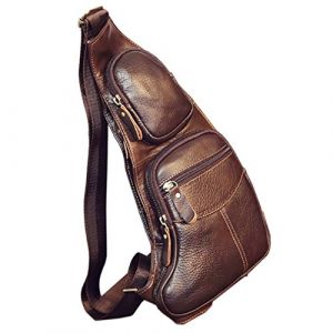 Vintage Cuir Sling Poitrine Sac Bandoulière Pack pour Hommes Femmes Voyage En Plein Air Épaule Messenger Pack Sac À Dos Daypack (XieBen, neuf)
