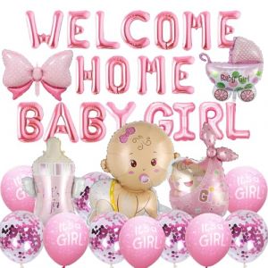Kit de Baby Shower Decoration Rose Ballons de WELCOME HOME BABY GIRL Ballon Gender Reveal Motifs Mignons Convient pour la Toile de Fond des Photos de Nouveau-n&eacute;s F&ecirc;te de Gender Reveal (peng chengban, neuf)