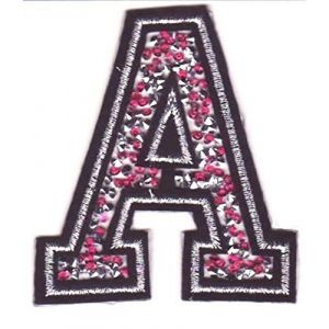 Écusson Patch Badge strass Brodé ecusson lettre alphabet thermocollant " lettres en strass 8-10 cm " (rose A) (B2SEE LTD avec TVA francaise et livraison LaPoste, neuf)