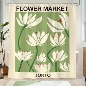 BREASOME Rideau de Douche Anti Moisissure 180 x 180 cm Rideau Douche Abstrait Vert Fleurs Tissu Polyester Imperm&eacute;able Lavable Rideau Baignoire avec 12 Crochets (Breasome, neuf)