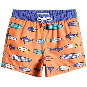 MaaMgic Short de Bains D'Ete Garcons Filles avec Slip Filet Maillot de Bain Enfant à la Plage pour Surfer Carton Conception,Planche de Surf-Orange,4 Ans(4T) (baohui, neuf)