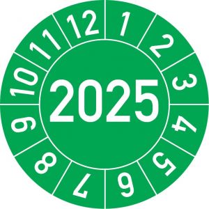 Lot de 250 plaques de test annuelles 2025 - Différentes couleurs et tailles - Étiquettes d'essai - Plaque de test annuelle (35 mm de diamètre, vert) (Rosenbaum Offsetdruck, neuf)