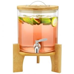 Distributeur De Boissons, Distributeur De Boissons En Verre 5l Avec Robinet En Inox, Distributeur De Boissons Avec Support En Bambou, Distributeur De Boissons Glacées Ou Chaudes Pour Les Fêtes (Hisredsun, neuf)
