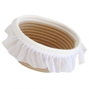 BIUDECO Panier de Rangement en Corde de Coton Tress&eacute;e, Petit Panier D&eacute;coratif pour Salle de Bain, Organisateur de Pinceaux de Maquillage Beige et Blanc, Dimensions 17,5 X 15 X 9 Cm, L&eacute;ger (XUETN, neuf)