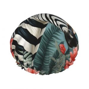 Bonnet de douche r&eacute;utilisable et imperm&eacute;able pour femme - Motif floral z&egrave;bre - Couverture &eacute;lastique pour le bain, le spa, les voyages et l'utilisation quotidienne (ZSUUGJ, neuf)