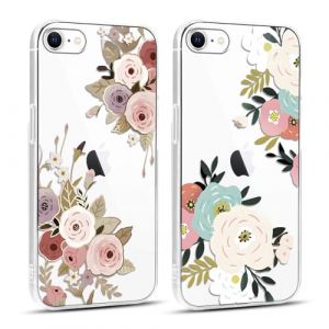 Foonary 2 Pi&egrave;ces Transparente Coque pour iPhone 7/8/SE 2020/SE 2022 4,7", Etui Fleur Aesthetic Motif Dessin Housse, Silicone TPU Cover Antichoc Bumper Protection Case pour iPhone SE 3, Fleur14 (DANIEL MEYER eu, neuf)