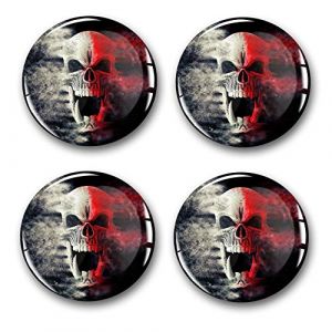 Lot de 4 autocollants en gel pour cache-moyeux, 60 mm de diam&egrave;tre, pour jantes embl&egrave;me Doming pour voiture, accessoire de tuning de voiture, DM007 (num&eacute;ro 1 Scull Bicolor, gel autocollant) (Finest-Folia, neuf)