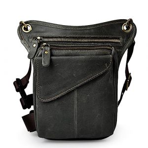 Xieben Leather Drop Leg Sac pour Hommes Femmes Moto V&eacute;lo Riding Cyclisme Multi-Usage Cuisse Taille Fanny Pack Bum Pocket Randonn&eacute;e Sports Pochette Camping Gris fonc&eacute; (XieBen, neuf)