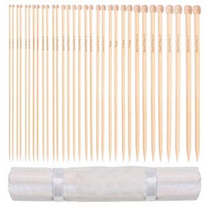 Curtzy Lot d’Aiguilles a Tricoter en Bambou - 16 paires d’Aiguilles à Tricoter en Bois avec Étui de Rangement - Pointe Unique de 2 mm à 12 mm - Chaque Aiguille Mesure 34 cm - Débutants et Experts (Tinyyo Europe, neuf)