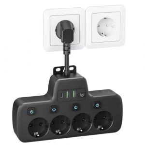 Multiprise Electrique avec Interrupteur Individuel,Prise Multiple 4 Prises et 3 USB Chargeur, Parafoudre Multiprise Murale 4 Prises Adaptateur Prise USB Câble Court pour Maison,Bureau,Cuisine,Noir (More-link, neuf)