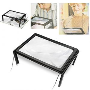 Loupe de lecture, ultra-fine pliable A4 Loupe pleine page avec loupe 3X 4 lumières LED pour la lecture (Kireina-eu, neuf)