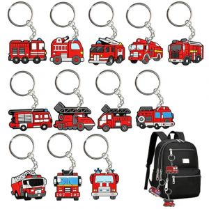 Tashce 12 Pi&egrave;ces Porte-Cl&eacute;s Pompier en PVC | Porte-Cl&eacute;s en Forme de Camion de Pompiers | Pompier Th&egrave;me F&ecirc;te Cadeaux pour Cl&eacute;s, Sacs &agrave; Dos & Cadeaux D'anniversaire (Tashce, neuf)