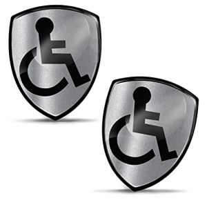 Biomar Labs&reg; 2 x 3D Flexible Autocollant Sticker Argente Acc&egrave;s Fauteuil Roulant Handicap&eacute; Handicap Personne Mobilit&eacute; R&eacute;duite Disabled Symbol Logo Parking pour Car Voiture Fen&ecirc;tre Vitre Porte KS 135 (Biomar Labs&reg;, neuf)