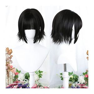 Perruque Naturel Perruque courte droite avec frange soignée, perruque droite noire naturelle for femme fille courte perruque cosplay lolita avec frange perruque synthétique résistante à la chaleur Per (zengfanjunuk, neuf)