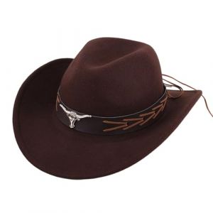 QIUhhpuy Chapeaux Cowboy Style Western pour Hommes,Chapeaux Fedora &agrave; Large Bord pour Femme,Costume De Cowgirl,Chapeau Western, De Soleil Chapeau D'&eacute;Quitation (QIUhhpuy, neuf)