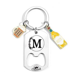 QTZXZX Porte-clés Lettre Initiale Prénom Pour Homme Femme Décapsuleur Porte-clés Personnalisé A-Z, Cadeau lettre initiale Idée Cadeau Anniversaire, Porte Clef Maison Lettres Alphabet, Noël (M) (pingxiangshiqitingdianzishangwuyouxiangongsi, neuf)