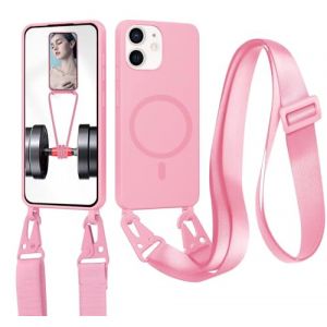xinyunew Cordon de Coque Compatible avec iPhone 12 Mini(5.4") Compatible avec MagSafe Coque,Collier &Eacute;tui Silicone Liquide avec Tour de Cou Lani&egrave;re en Corde Souple TPU Antichoc Housse-Rose (xinyunew, neuf)