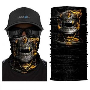 ShopINess Cache-Cou Moto Multifonction Tête de Mort – Tour de Cou Sport Homme Femme, Foulard Bandana Masque Crâne pour Moto, Ski, Randonnée, Halloween (Or) (ShopINess, neuf)
