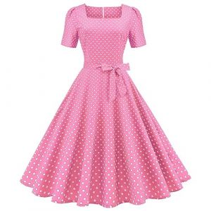Costume de Vintage pour Femme, Jupe à Carreaux, Robe avec nœud, Vintage Anime Jeu de Rôle Robe pour Halloween Party Rose 1950s Rockabilly 1950s Cocktail Elegante A-Line Robe Année 40 50 60 (UoUa1245, neuf)