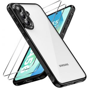 caslord Coque pour Samsung Galaxy A56 5G avec 2 Verre Tremp&eacute;, Anti-Jaune &Eacute;tui de Protection Antichoc Anti-Rayures, Transparente TPU Silicone Bumper Case pour Galaxy A56, Noir+Transparent (Futing EU, neuf)