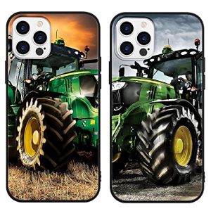 nurkorki 2 Pi&egrave;ces Coque pour iPhone 13 iPhone 14 6,1" Dessin anim&eacute; Mode Cool Traktor Tracteur Motif Vert/Noir Housse &Eacute;tui de Antichoc Protection Souple TPU Silicone pour iPhone 13 iPhone 14 (yuhuolai maoyi, neuf)