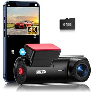 Volam 4K Dashcam Voiture, UHD 2160P Dash Cam, WiFi Int&eacute;gr&eacute; & Carte SD 64G, Mode Stationnement 24H, Vision Nocturne, WDR, Camera Embarqu&eacute;e Voiture Grand Angle 170&deg;, G-Capteur, Enregistrement en Boucle (HFLKJ, neuf)