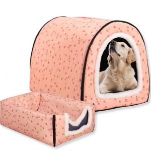 Niche pour chien 2 en 1, lit pour chien, niche chaude lavable, grande grotte pour animaux de compagnie imperm&eacute;able de luxe, niche pour animaux amovible, igloo anti-anxi&eacute;t&eacute; pour chats pour l'int&eacute;rieur (Waigg Kii, neuf)